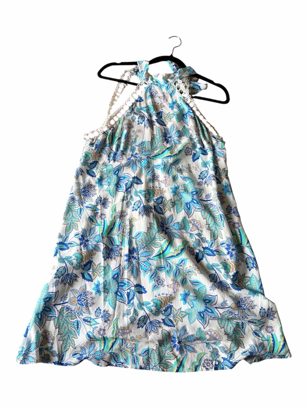 Cupshe White Halter Dress with Blue & Teal Floral Print